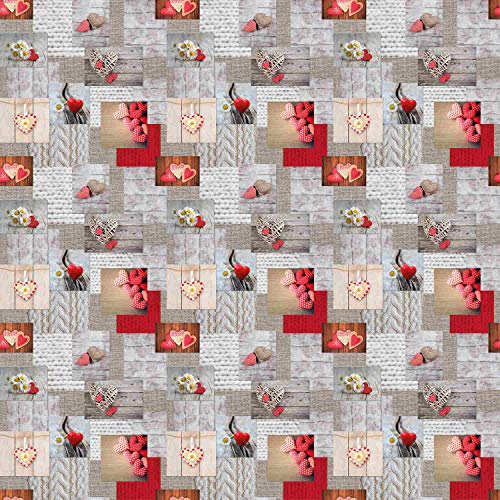 ecosoul Wachstuchtischdecke Landhausliebe Christmas grau rot Herzen rustikal Schutzdecke Wachstuchtischdecke Weihnachten glatt abwaschbar Meterware Breite:140cm Länge:100cm von ecosoul