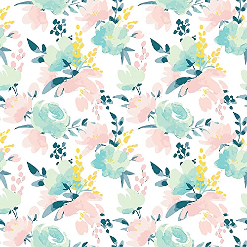 ecosoul Wachstuchtischdecke Spring Flowers 1,4m Breite Länge wählbar Blumen grün rosa Leinen-Prägung (140cm x 120cm) von ecosoul