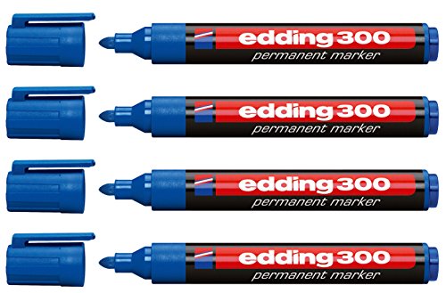 edding 4er Set Permanentmarker 300, nachfüllbar, 1,5-3 mm [ Blau ] von edding