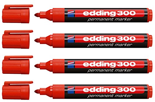 4er Set edding Permanentmarker edding 300, nachfüllbar, 1,5 - 3 mm [ Rot ] von edding