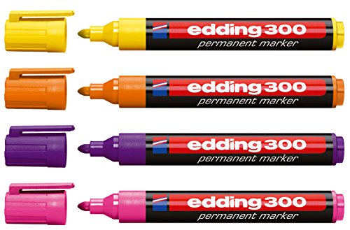 edding 4er Set Permanentmarker 300, nachfüllbar, 1,5-3 mm [ Zusatzfarben I ] Gelb, Orange, Violett und Pink von edding