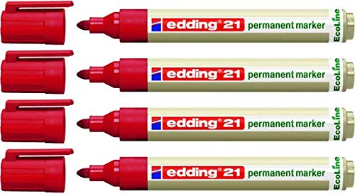 EDDING 21 Permanentmarker 1-5mm | Neuheit Eco-Line Serie | In verschiedenen Farben, Vorteilspacks und Kombinationen wählbar (4er Vorteilspack, Rot) von edding