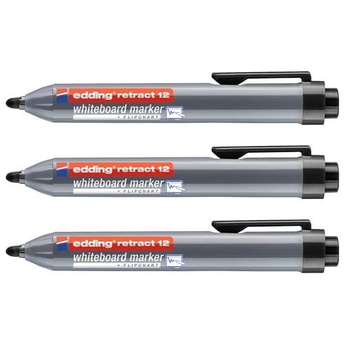 EDDING Whiteboard-Marker, Retract 12, Schwarz, Rundspitze, 1,5-3 mm, 3 Stück EDDING Whiteboard-Marker, Retract 12, Schwarz, Rundspitze, 1,5-3 mm, 3 Stück von edding