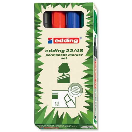 Edding 22/4S Ecoline Permanentmarker mit Keilspitze 4 Stück farblich sortiert Edding 22/4S Ecoline Permanentmarker mit Keilspitze 4 Stück farblich sortiert von edding