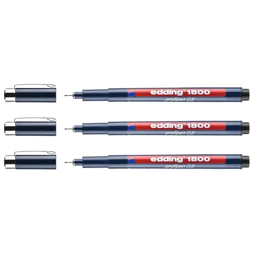 Edding 3 x Feinschreiber 1800 schwarz (0,5) 0,5 mm von edding