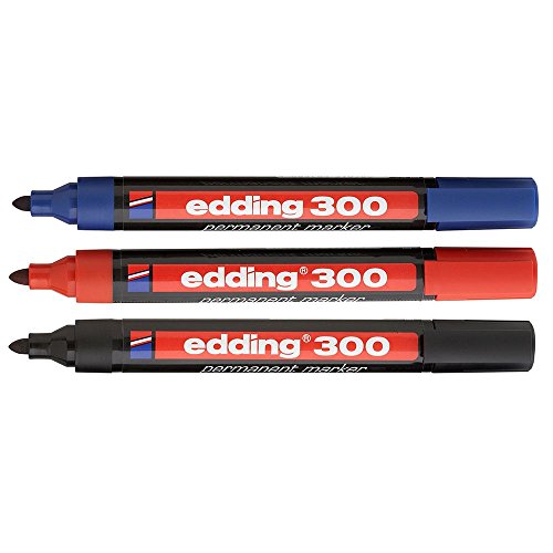 Edding 300 Permanent Marker, Rundspitze, 3 Stück in Schwarz, Blau, Rot von edding