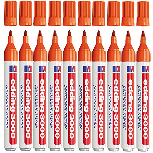 Edding 3000 Permanentmarker | nachfüllbar, austauschbare Rundspitze | Diverse Farben (10er Pack, Orange) von edding