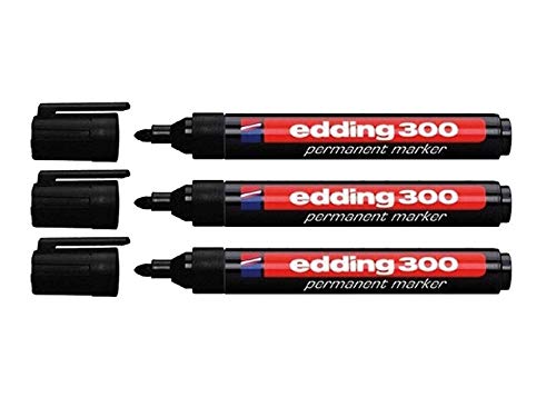 edding 4-300001 300 Industry Permanent Marker - Rundspitze - Beschriftung von Karton, Metall, Gummi und Glas, schwarz (1,5-3 mm, 3er Pack) von edding