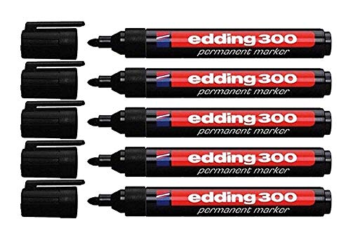 edding 300 Industry Permanent Marker - Rundspitze - Beschriftung von Karton, Metall, Gummi und Glas, schwarz (1,5-3 mm, 5er Pack) 100263 von edding