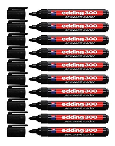 edding 4-300001 300 Industry Permanent Marker - Rundspitze - Beschriftung von Karton, Metall, Gummi und Glas, schwarz (schwarz, 1,5-3 mm) von edding