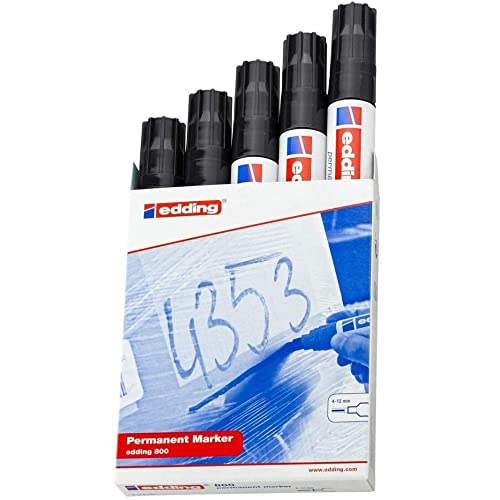 edding 800 Permanentmarker - schwarz - 5 Stifte - Keil-Spitze 4-12 mm - für breite Markierungen - wasserfest, schnell-trocknend, wischfest - für Karton, Kunststoff, Holz, Metall, Glas edding 800 Permanentmarker - schwarz - 5 Stifte - Keil-Spitze 4-12 mm - für breite Markierungen - wasserfest, schnell-trocknend, wischfest - für Karton, Kunststoff, Holz, Metall, Glas von edding