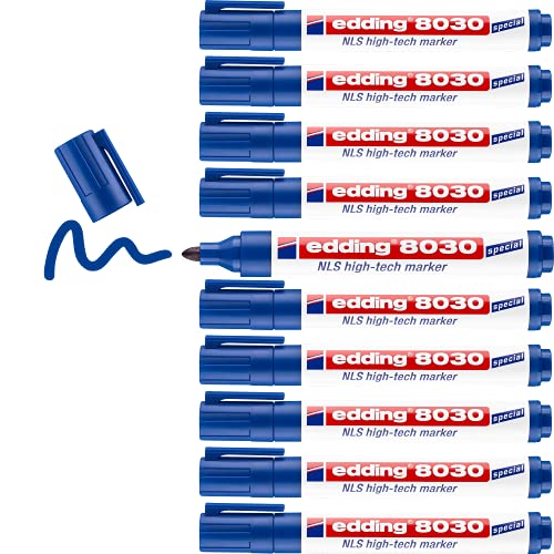 edding 8030 NLS High-Tech Marker - blau - 10 Stifte - Rundspitze 1,5-3 mm - Rostfreier Marker zum korrosionsarmen Markieren - für Stahl, Metall, Eisen, Aluminium von edding