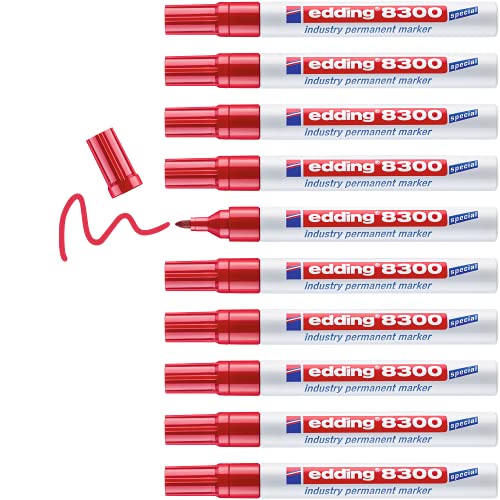 edding 8300 Industrie Permanentmarker - rot - 10 Stifte - Rundspitze 1,5-3 mm - zum permanenten Markieren von leicht öligen und staubigen Oberflächen edding 8300 Industrie Permanentmarker - rot - 10 Stifte - Rundspitze 1,5-3 mm - zum permanenten Markieren von leicht öligen und staubigen Oberflächen von edding