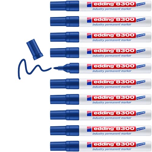 edding 8300 Industrie Permanentmarker - blau - 10 Stifte - Rundspitze 1,5-3 mm - zum permanenten Markieren von leicht öligen und staubigen Oberflächen von edding