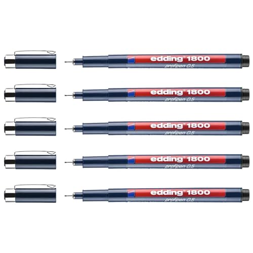 EDDING 5 x Präzisionsstifte 1800 schwarz (0,5) 0,5 mm von edding