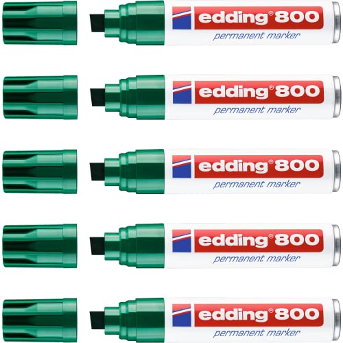 edding 800 Permanentmarker - grün - 5 Stifte - Keil-Spitze 4-12 mm - für breite Markierungen - wasserfest, schnell-trocknend, wischfest - für Karton, Kunststoff, Holz, Metall, Glas von edding