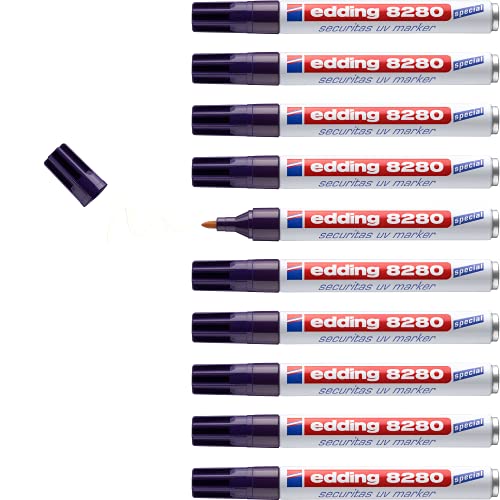 edding 8280 Securitas UV Marker - farblos - 10 Stifte - Rundspitze 1.5-3 mm - Schwarzlichtmarker - zum versteckten Markieren von Fast Allen Materialien- Unsichtbares Schreiben, Geheimstift edding 8280 Securitas UV Marker - farblos - 10 Stifte - Rundspitze 1.5-3 mm - Schwarzlichtmarker - zum versteckten Markieren von Fast Allen Materialien- Unsichtbares Schreiben, Geheimstift von edding