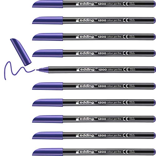 edding 1200 Fasermaler fein - violett (lila) - 10 Stifte - Rundspitze 1 mm - Filzstift zum Zeichnen und Schreiben - für Schule, Mandala von edding