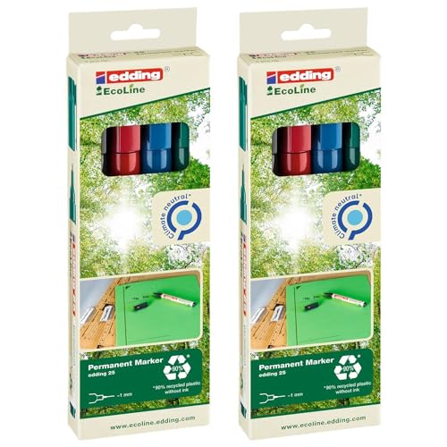 Edding Ecoline Permanent Marker 25, 4 Stück, sortiert, 1 mm Edding Ecoline Permanent Marker 25, 4 Stück, sortiert, 1 mm von edding