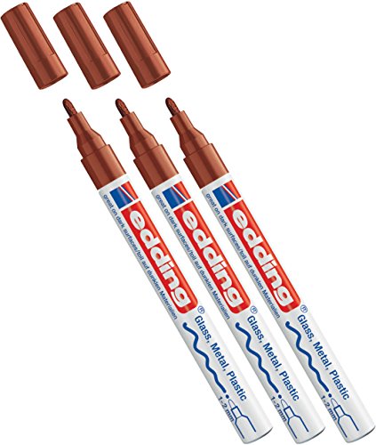 Edding Glanz-Lack-Marker - Rundspitze - Kreatives Gestalten von fast allen Oberflächen (z.B. Glas, Karton, dunkles Papier, Keramik, Stein) (1-2 mm, braun, 3) von edding