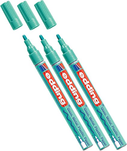 Edding Glanz-Lack-Marker - Rundspitze - Kreatives Gestalten von fast allen Oberflächen (z.B. Glas, Karton, dunkles Papier, Keramik, Stein) (1-2 mm, grün-metallic, 3) von edding
