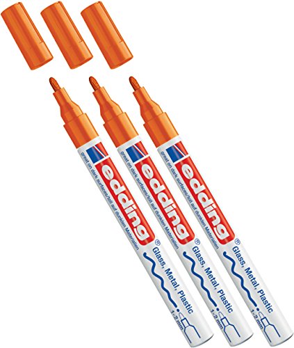 Edding Glanz-Lack-Marker - Rundspitze - Kreatives Gestalten von fast allen Oberflächen (z.B. Glas, Karton, dunkles Papier, Keramik, Stein) (1-2 mm, orange, 3) von edding