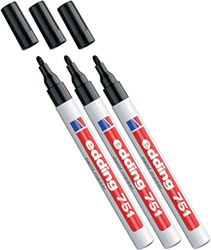 Edding Glanz-Lack-Marker - Rundspitze - Kreatives Gestalten von fast allen Oberflächen (z.B. Glas, Karton, dunkles Papier, Keramik, Stein) (1-2 mm, schwarz, 3) von edding