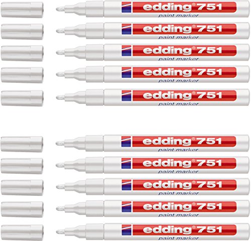 Edding Glanz-Lack-Marker - Rundspitze - Kreatives Gestalten von fast allen Oberflächen (z.B. Glas, Karton, dunkles Papier, Keramik, Stein) (1 - 2 mm, weiß, 10) von edding