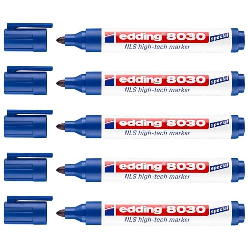 Edding NLS Hightech 8030 Marker, korrosionsbeständig, Blau, 1,5 – 3 mm, 5 Stück von edding