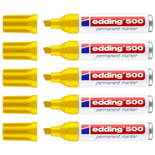 Edding Permanent-Marker, 500, Aluminiumgehäuse, Gelb, breite Spitze, abgeschrägt, 2-7 mm, 5 Stück Edding Permanent-Marker, 500, Aluminiumgehäuse, Gelb, breite Spitze, abgeschrägt, 2-7 mm, 5 Stück von edding