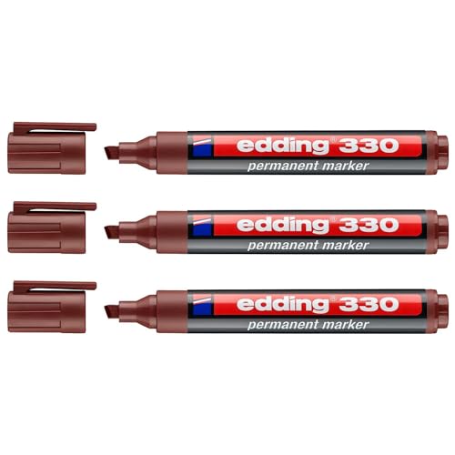Edding Permanent Marker 330, Braun, abgeschrägte Spitze, 1-5 mm, 3 Stück von edding
