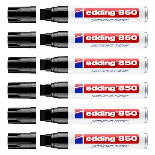 Edding Permanent Marker 850, Schwarz, breite Spitze, abgeschrägt, 5-15 mm, 6 Stück Edding Permanent Marker 850, Schwarz, breite Spitze, abgeschrägt, 5-15 mm, 6 Stück von edding