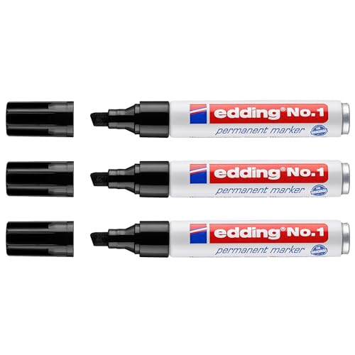 Edding Permanent Marker Nr. 1, Schwarz, abgeschrägte Spitze, 1-5 mm, 3 Stück Edding Permanent Marker Nr. 1, Schwarz, abgeschrägte Spitze, 1-5 mm, 3 Stück von edding