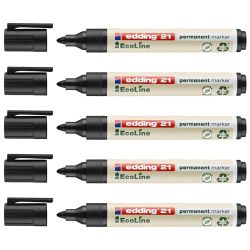 Edding Permanentmarker 21 Ecoline Schwarz, 1,5 – 3 mm, 5 Stück Edding Permanentmarker 21 Ecoline Schwarz, 1,5 – 3 mm, 5 Stück von edding