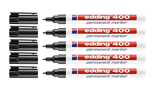 Edding Permanentmarker 1 mm Schwarz, 5 Stifte, Markierstift von edding
