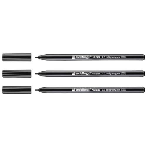 Edding Set mit 3 Filzstiften für Kalligraphie 1255 2.0, Schwarz, Spitze 2 mm von edding