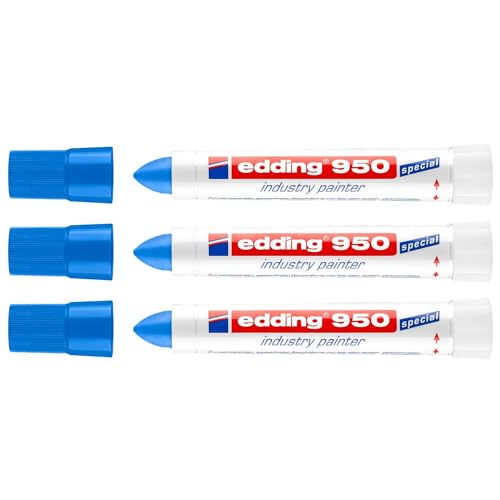 EDDING Set mit 3 Markern, speziell für Industrie 950, Blau, runde Spitze, 10 mm von edding