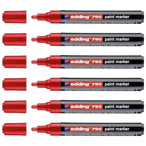 Edding Set mit 6 Markern für Farbe 790, Rot, Rundspitze 2-3 mm von edding
