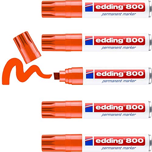 edding 800 Permanentmarker - orange - 5 Stifte - Keil-Spitze 4-12 mm - für breite Markierungen - wasserfest, schnell-trocknend, wischfest - für Karton, Kunststoff, Holz, Metall, Glas von edding