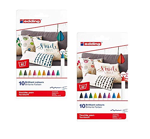 Edding Textilmarker 4600, Rundspitze, 1 mm (Special Pack 20 Farben, 1 mm) 4-4600 20er Set von edding