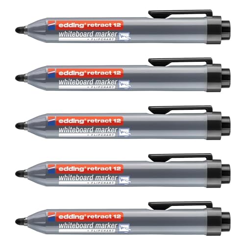 Edding Whiteboard-Marker, Retract 12, Schwarz, runde Spitze, 1,5 – 3 mm, 5 Stück Edding Whiteboard-Marker, Retract 12, Schwarz, runde Spitze, 1,5 – 3 mm, 5 Stück von edding