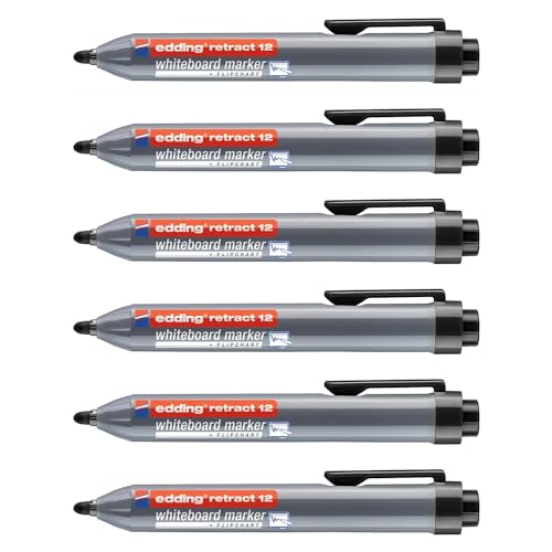 Edding Whiteboard-Marker, Retract 12, Schwarz, runde Spitze, 1,5 – 3 mm, 6 Stück Edding Whiteboard-Marker, Retract 12, Schwarz, runde Spitze, 1,5 – 3 mm, 6 Stück von edding