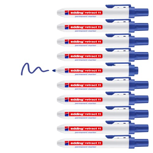 edding retract 11 Permanentmarker - blau - 10 Stifte - Rundspitze 1,5-3 mm - wasserfest, schnell-trocknend - Permanentmarker für einfache Einhandbedienung - für Karton, Kunststoff, Holz, Metall, Glas edding retract 11 Permanentmarker - blau - 10 Stifte - Rundspitze 1,5-3 mm - wasserfest, schnell-trocknend - Permanentmarker für einfache Einhandbedienung - für Karton, Kunststoff, Holz, Metall, Glas von edding