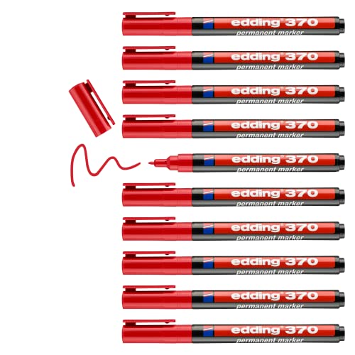 edding 370 Permanentmarker - rot - 10 Stifte - feine Rundspitze 1 mm - wasserfest, schnell-trocknend - Multimarker, Universalstift - für Karton, Kunststoff, Holz, Metall, Glas, Stein, Leinwand edding 370 Permanentmarker - rot - 10 Stifte - feine Rundspitze 1 mm - wasserfest, schnell-trocknend - Multimarker, Universalstift - für Karton, Kunststoff, Holz, Metall, Glas, Stein, Leinwand von edding