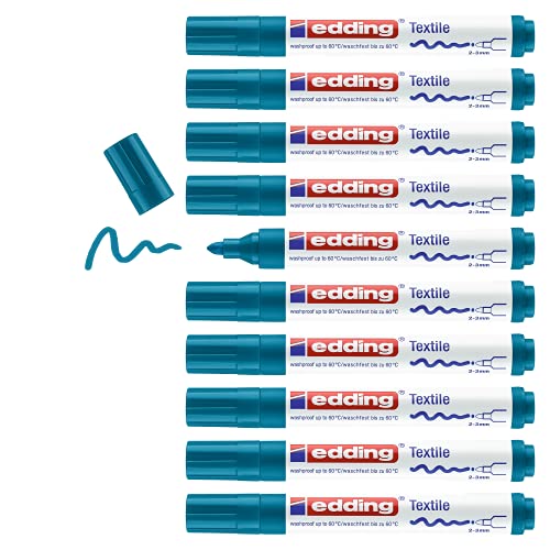edding 4500 Textilmarker - orient-blau - 10 Stück - Rundspitze 2-3 mm - Textilstifte waschmaschinenfest (60 °C) zum Stoff bemalen - Stoffmalstift edding 4500 Textilmarker - orient-blau - 10 Stück - Rundspitze 2-3 mm - Textilstifte waschmaschinenfest (60 °C) zum Stoff bemalen - Stoffmalstift von edding