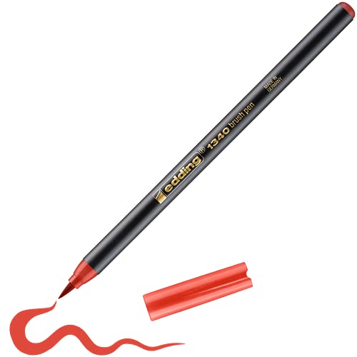 edding 1340 Pinselstift - rot - 1 Stift - flexible Pinselspitze - Filzstift zum Malen, Schreiben und Zeichnen - Bullet Journals, Hand-Lettering, Mandalas, Kalligraphie von edding