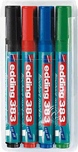 Flipchart-Marker edding 383 Etui, Keilspitze, PG=4ST, blau, grün, rot, schwarz von edding