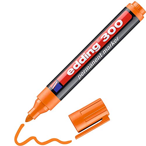 edding 300 Permanentmarker - orange - 1 Stift - Rundspitze 1,5-3 mm - wasserfest, schnell-trocknend - wischfest - für Karton, Kunststoff, Glas, Holz, Metall, Glas von edding