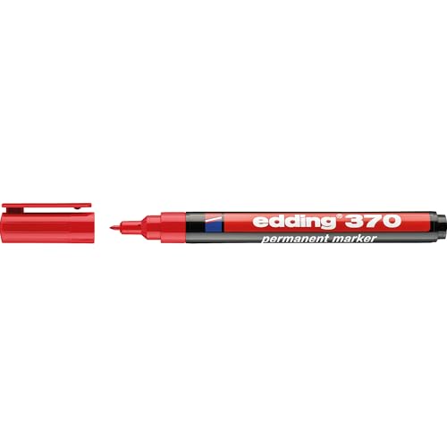edding 370 Permanentmarker - rot - 1 Stift - feine Rundspitze 1 mm - wasserfest, schnell-trocknend - Multimarker, Universalstift - für Karton, Kunststoff, Holz, Metall, Glas, Stein, Leinwand von edding