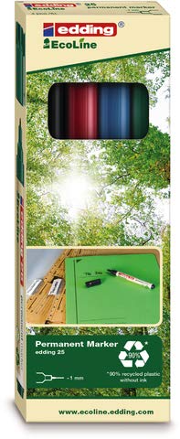 edding® Permanentmarker, Rundspitze, 1 mm, 4er Set, Nachfüllbar, Umweltfreundlich, Mehrfarbig (Blau, Rot, Grün, Schwarz), Markierstift von edding